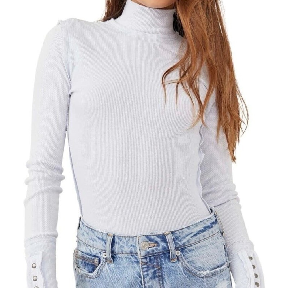 NWT Free People Freya Mock Neck Top Light Blue XS